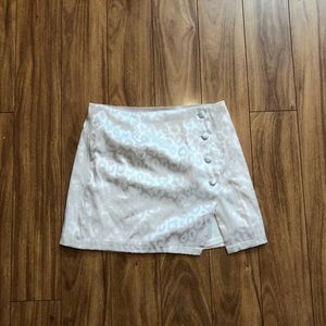 Champagne cheetah silk mini skirt with slit